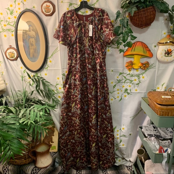 NWT J Crew brown gold bird menagerie maxi dress - Picture 3 of 9